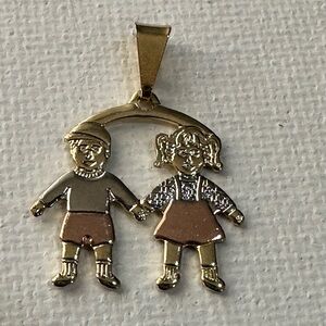 Pendant with Boy and Girl Design. 1". NIP